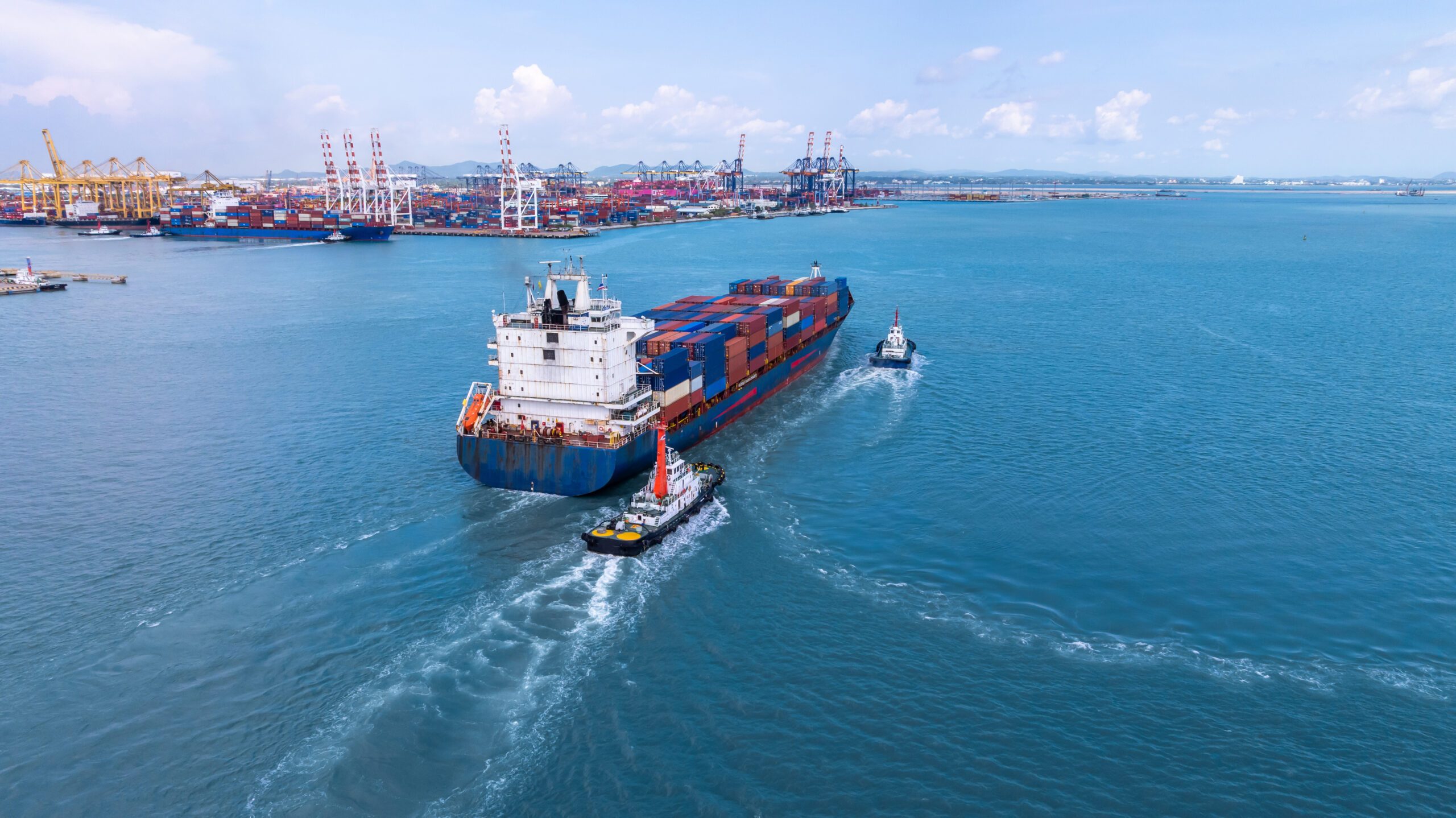 Aerial view container ship cargo freight shipping international, Global business freight shipping import export logistic transportation container ship, Container ship cargo sea freight container ship.